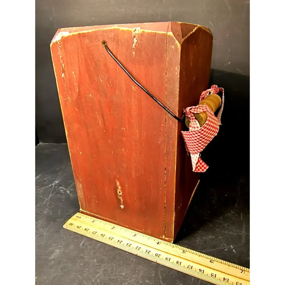 2000.  Rustic Red Wooden Lantern Candle Box Primitive Folk Art Star Cut Out